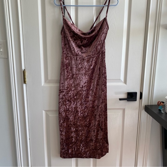 pink crushed velvet dress Simona Maghen Women's Crushed Velvet Bell Sleeve V-Neck Dress Pink 12 / Blush Pink